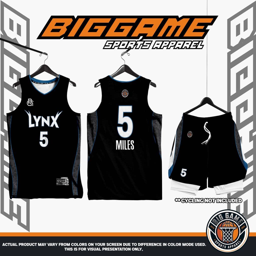 Midnight Prowl full-sublimation custom basketball jersey and shorts set, front and back view
