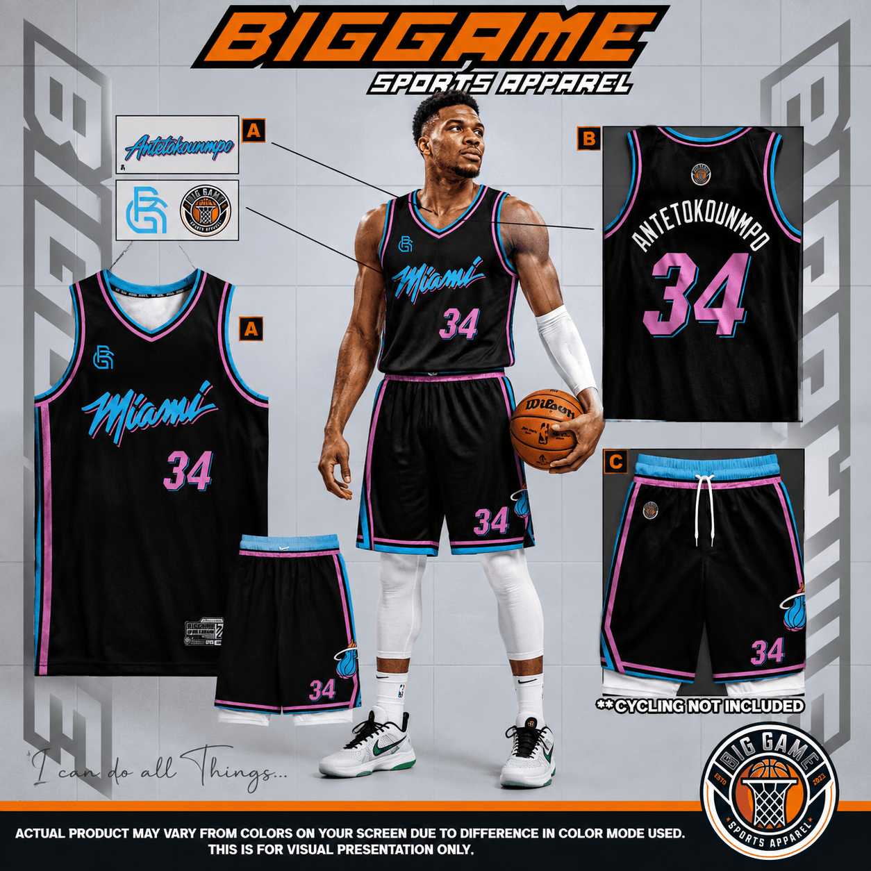 South Beach full-sublimation custom basketball jersey and shorts set, front and back view