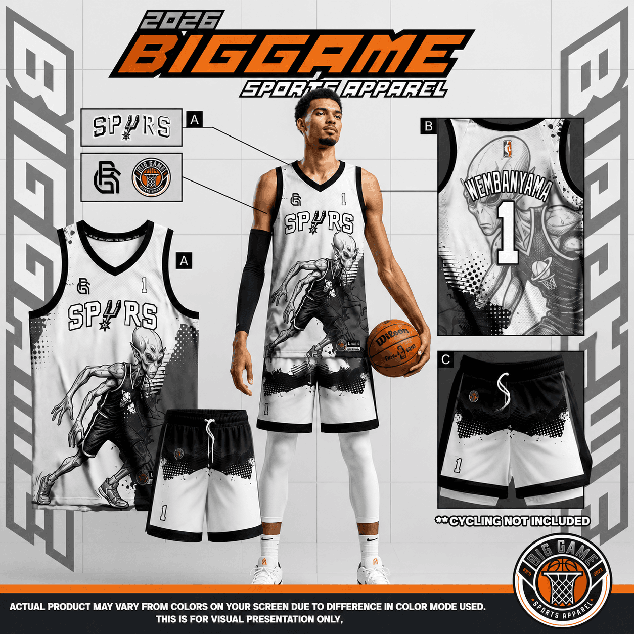 Silver Streak full-sublimation custom basketball jersey and shorts set, front and back view