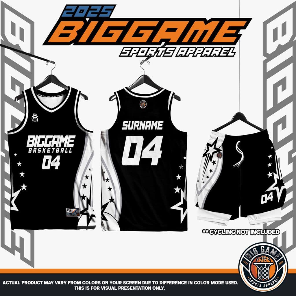 STAR jersey and shorts set, black and white star graphic