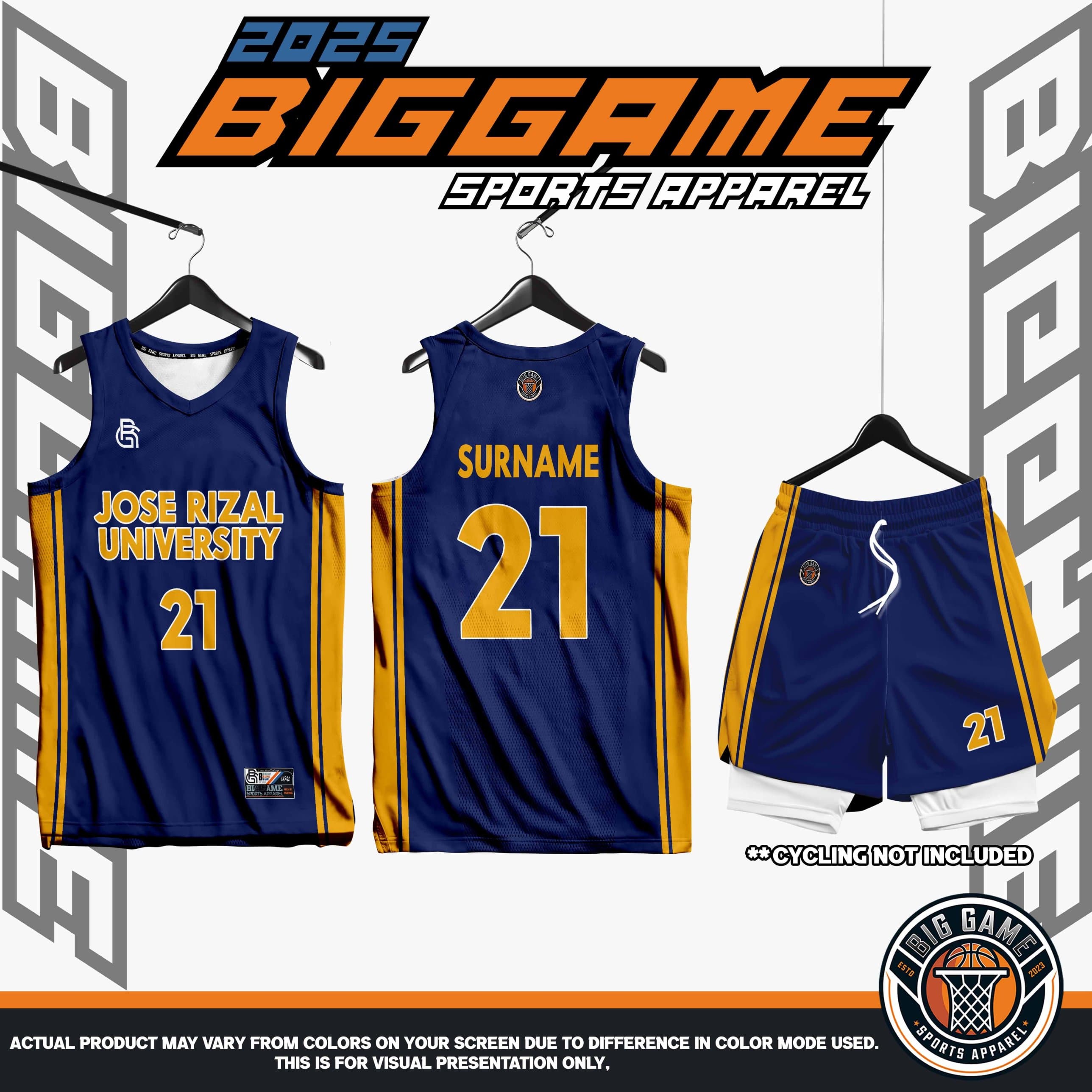 Jose Rizal University blue jersey and shorts set
