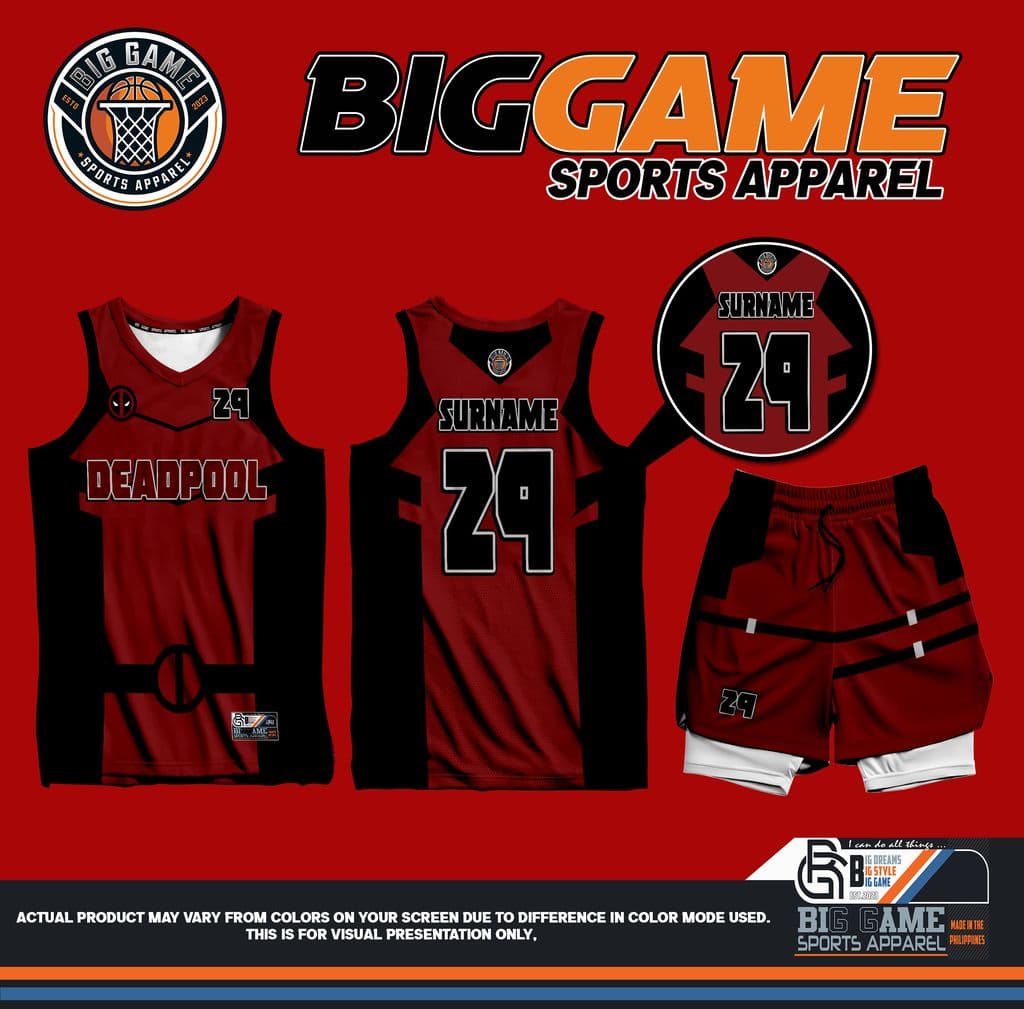 DEADPOOL jersey and shorts set, red and black