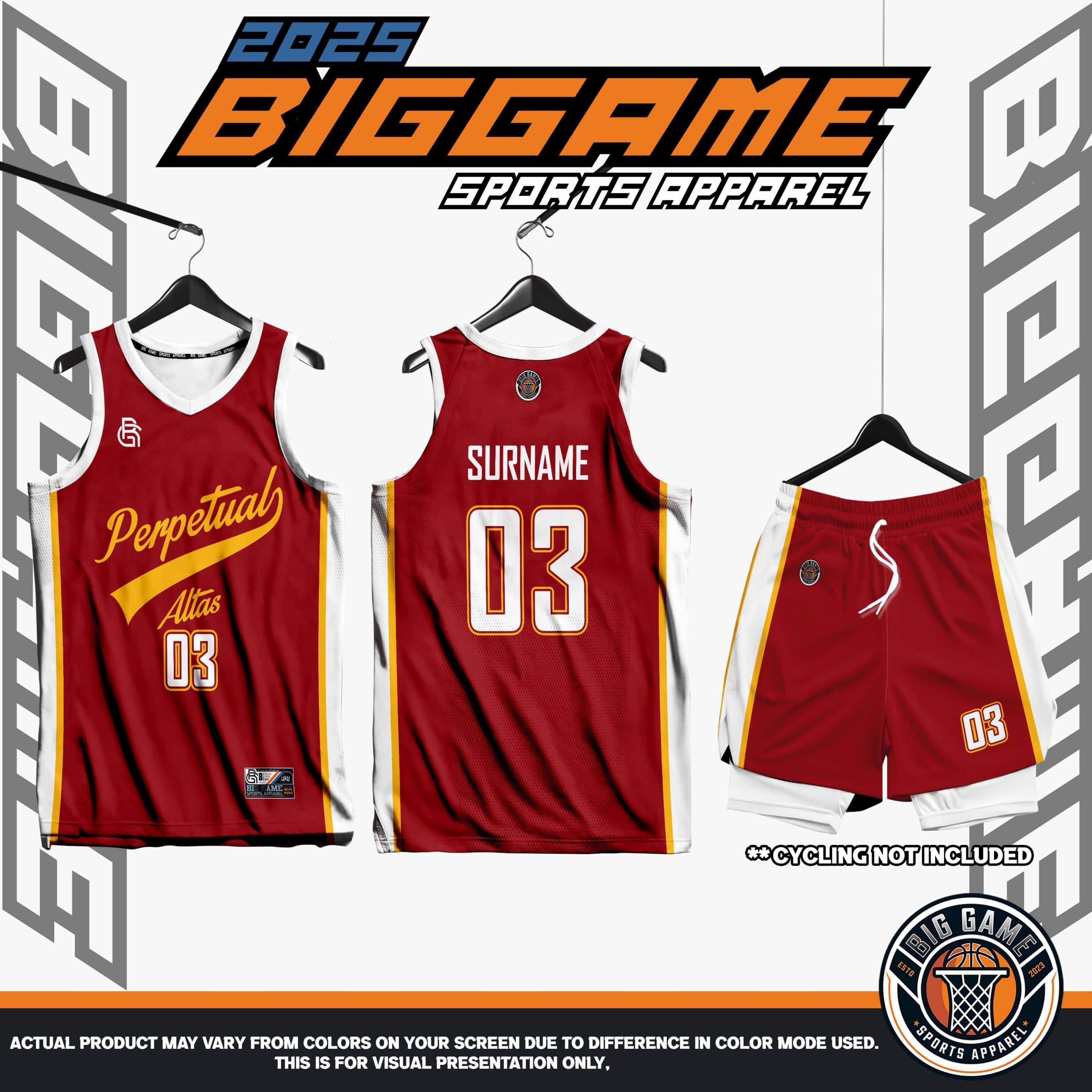 Perpetual Altas jersey and shorts set, maroon