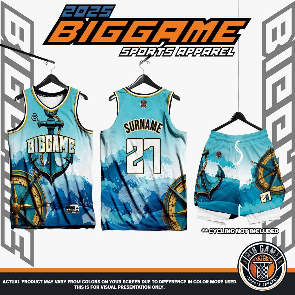 Tsunami jersey and shorts set, teal ocean wave design