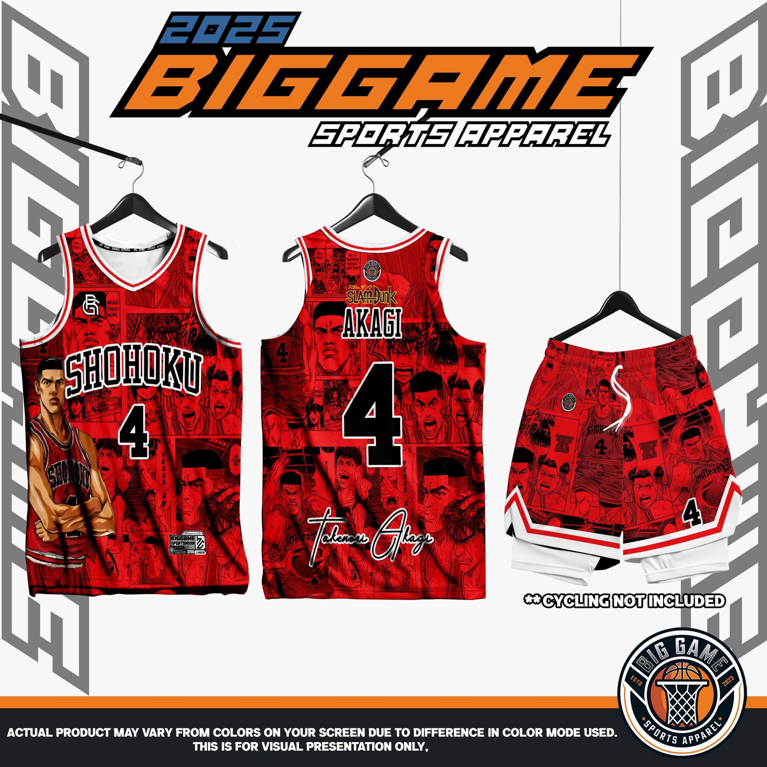 AKAGI jersey and shorts set, red colorway