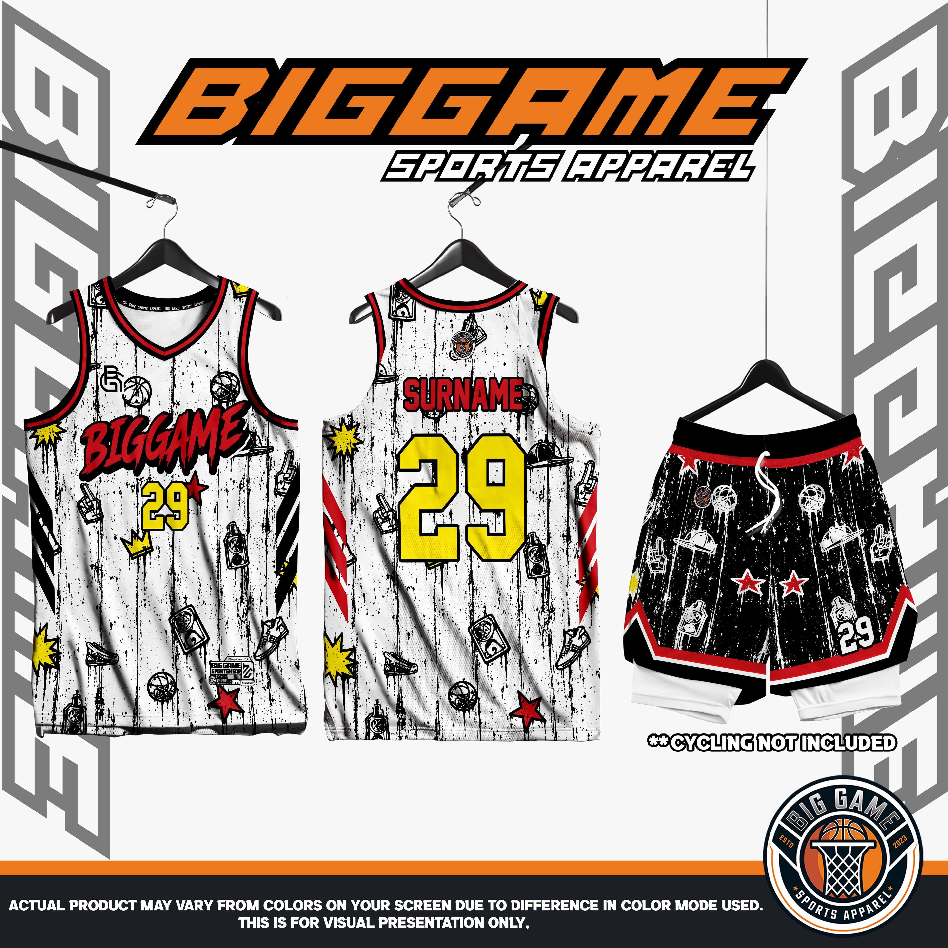 STREET BALL jersey and shorts set, white/black graffiti colorway
